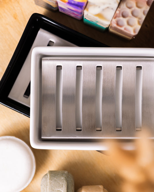 Ceramic Soap Dish - Modern Soap Holder with Drainage | Elstree Soaps