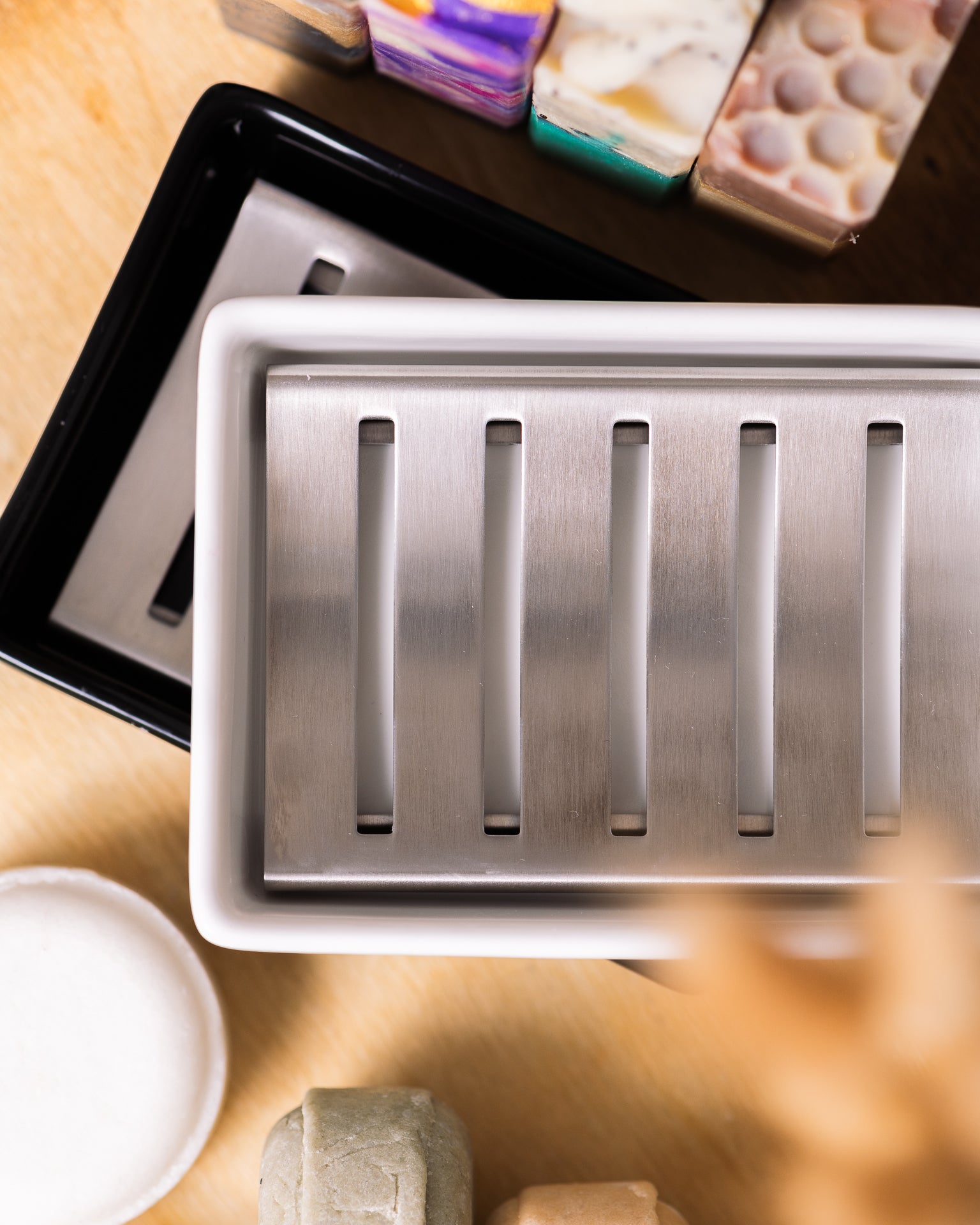 Ceramic Soap Dish - Modern Soap Holder with Drainage | Elstree Soaps